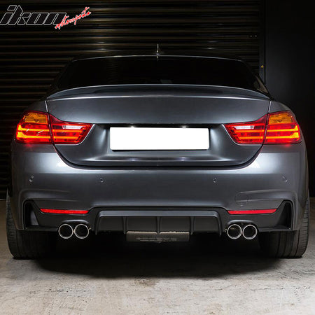 IKON MOTORSPORTS, Rear Diffuser Compatible With 2014-2020 BMW F32 F33 F36, 4 Series MP Type M Sport Rear Bumper Lip Diffuser Quad Outlet