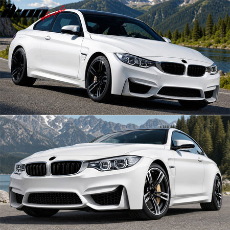 IKON MOTORSPORTS Front Bumper Cover, Compatible with 2015-2018 BMW F80 M3 Sedan/2015-2020 F82 M4 Coupe/F83 M4 Convertible, Unpainted PP Replacement Bumper Conversion Bodykit without PDC Holes/Washer