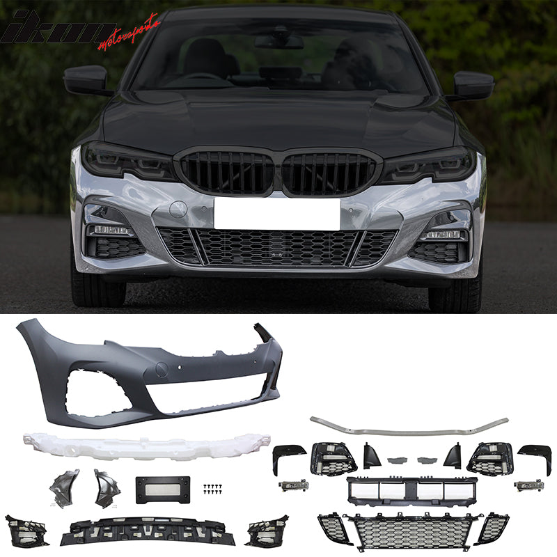 Fit 2019-2022 BMW G20 Sedan 4-Door Front/Rear Bumper Cover + Side Skirt