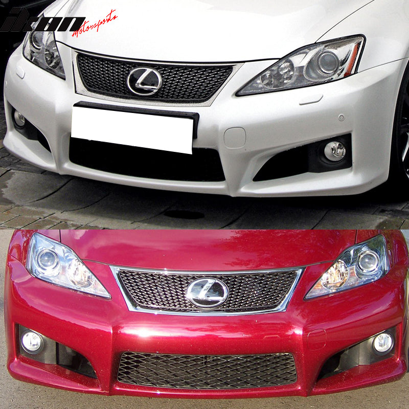 Front Bumper Cover Compatible With 2006-2009 Lexus Is-Series, IS250 IS350 PP Black Front Bumper Guard Conversion Cover With PDC by IKON MOTORSPORTS, 2007 2008