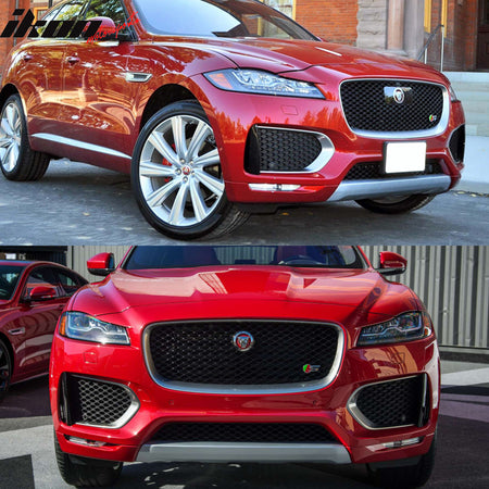 Front Bumper Cover Compatible With 2017-2020 Jaguar F-Pace, S Style Front Bumper Conversion Replacement w/ Grille PP by IKON MOTORSPORTS