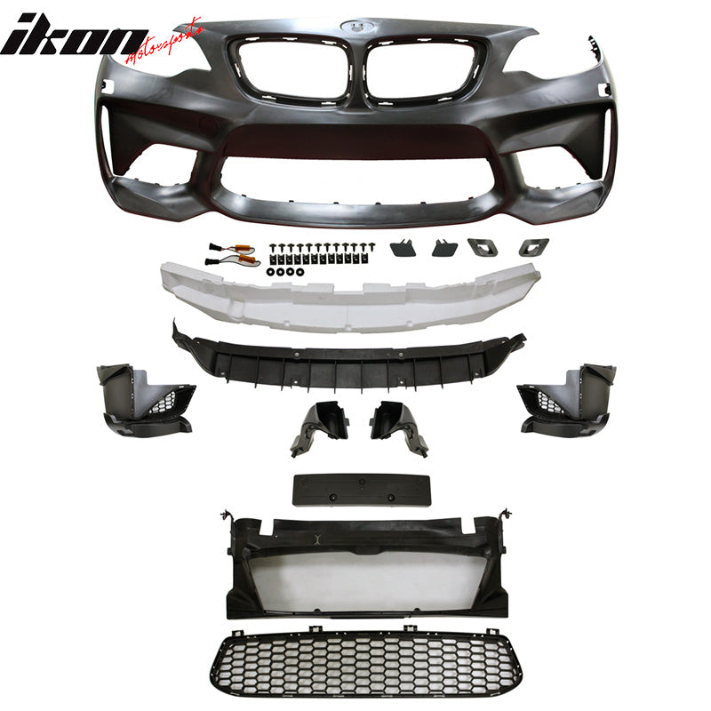 IKON MOTORSPORTS, Front Bumper Cover Compatible With 2014-2021 BMW F22 F23 2 Series, M2 Style Front Bumper Replacement Conversion