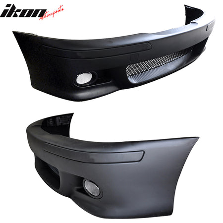 Front & Rear Bumper Compatible With 1997-2003 BMW E39 5-Series, M-Tech M Sport Front Cover w/ Fog Cover & Rear Diffuser W/ Twin Muffler Signle Out by IKON MOTORSPORTS, 1998 1999 2000 2001 2002