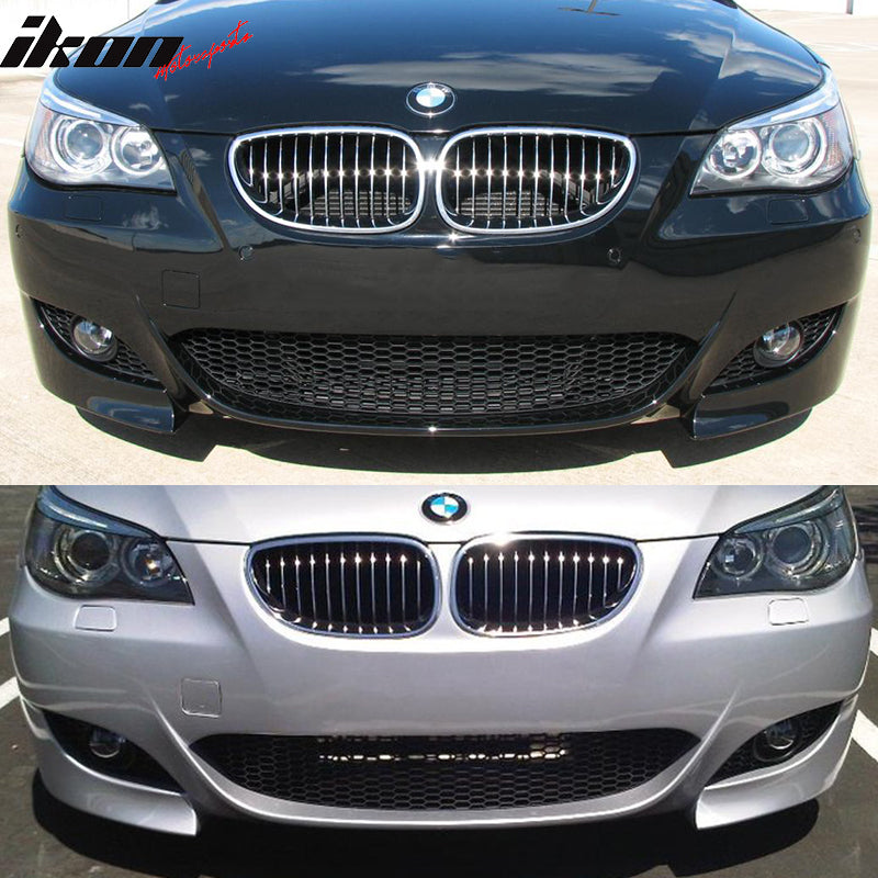 Front Bumper Conversion Compatible With 2004-2010 BMW E60 E61 SEDAN AND WAGONS, M5 Style PP Black Bumper Cover Conversion Bodykit by IKON MOTORSPORTS, 2005 2006 2007 2008 2009