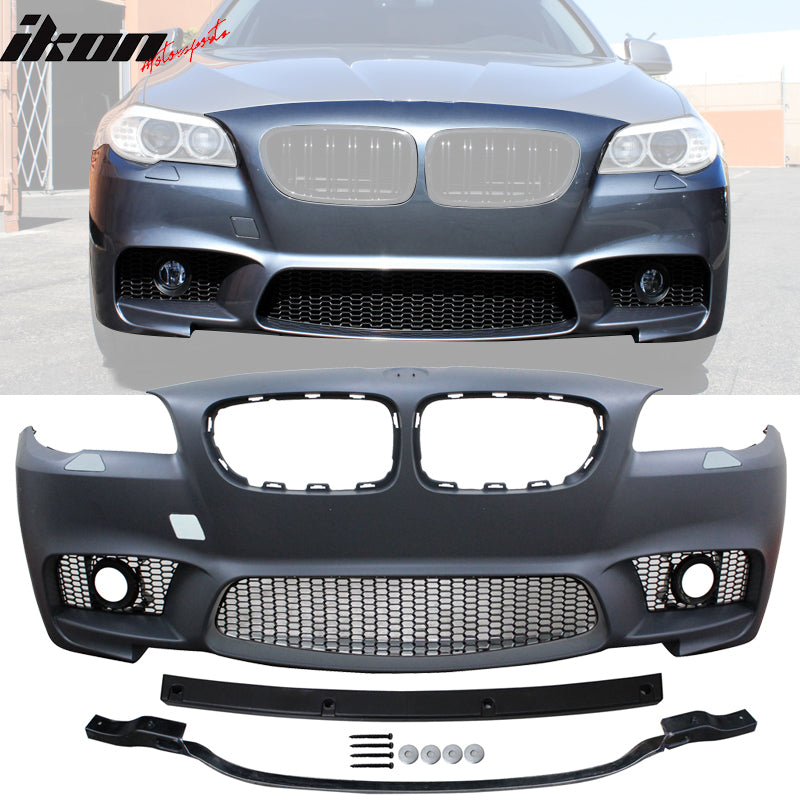 Bumper Conversion Compatible With 2014-2016 BMW F10 LCI, M5 Style Front Bumper W/ Fog Lights & Foglights Cover & Rear Bumper Kits By IKON MOTORSPORTS