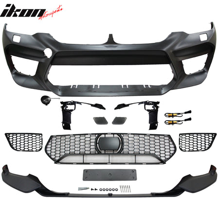 IKON MOTORSPORTS, Front Bumper Cover & Lip Compatible With 2017-2020 BMW 5 Series G30 4DR Sedan, M5 Style PP Front Bumper Conversion Replacement, 2018 2019