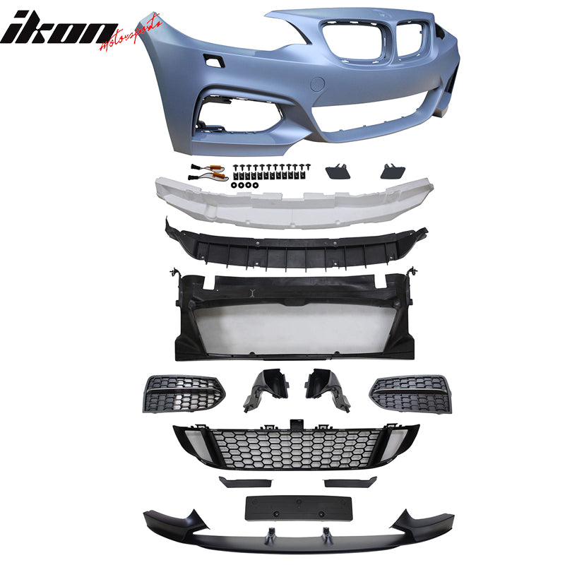 Fits 14-21 BMW F22 F23 MP Style Front Bumper Conversion W/ Mesh Grille Cover