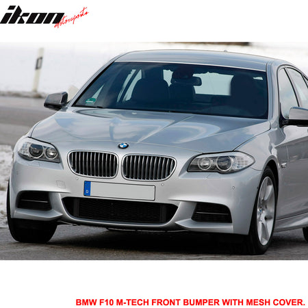 Front Bumper Compatible With 2014-2016 BMW F10 M-Tech Style Unpainted Black Polypropylene (PP) Cover Guard Protection Conversion Factory Replacement Exterior Body Kit by IKON MOTORSPORTS, 2012 2013