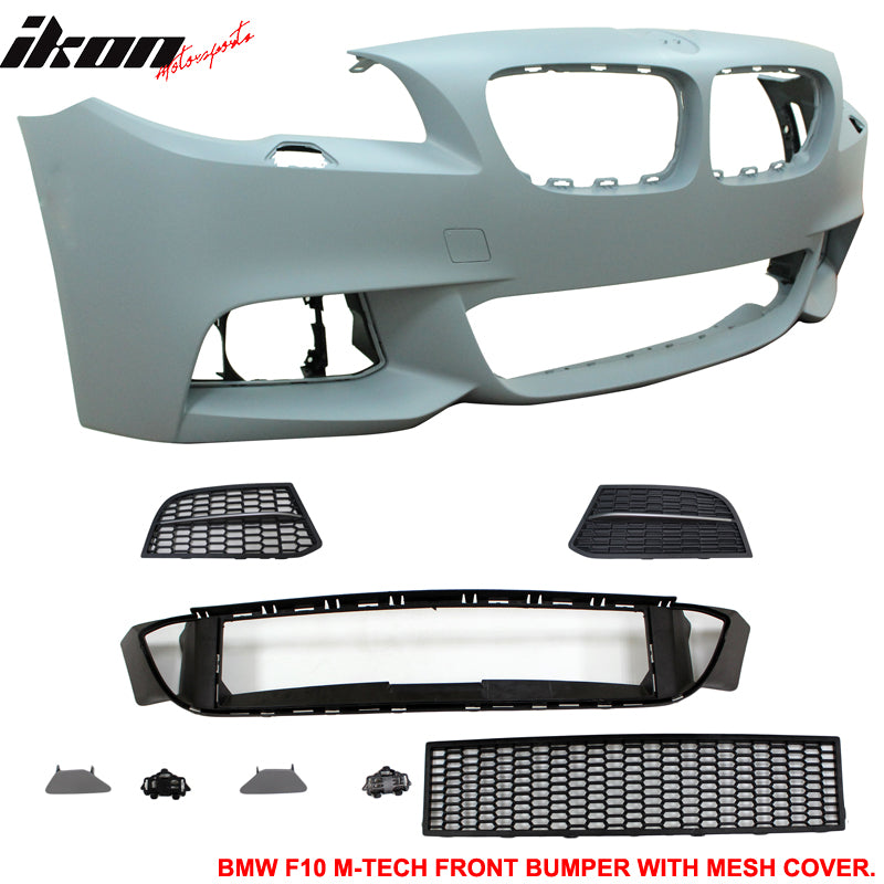 Bumper Conversion Compatible With 2014-2016 BMW F10 LCI, Mtech PP Front Bumper Kits + Rear Bumper W/ Twin Outlet By IKON MOTORSPORTS