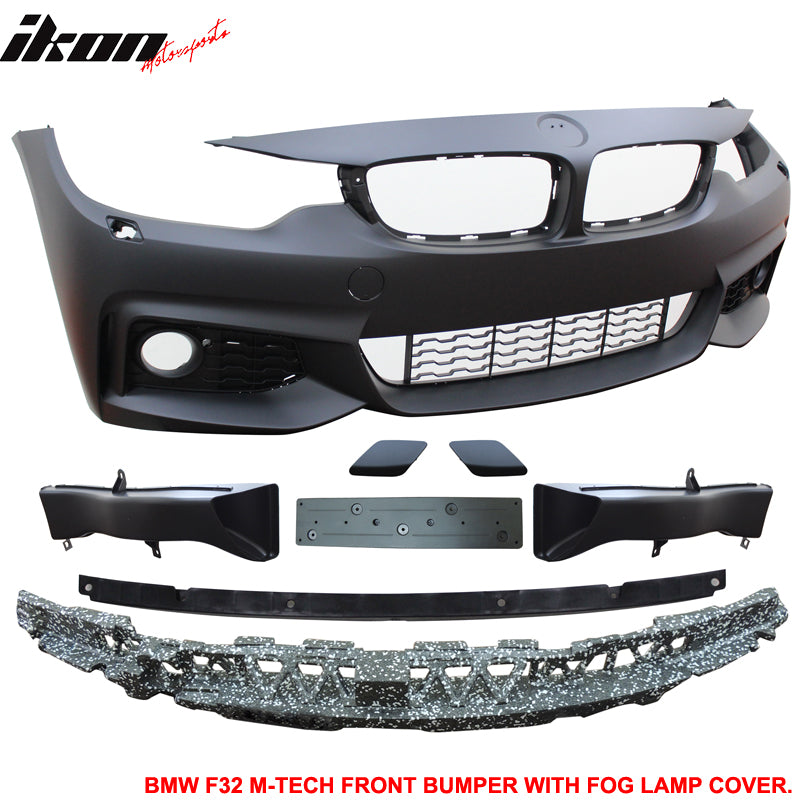 IKON MOTORSPORTS, Front Bumper Cover Compatible With 2014-2020 F32 F36, 4 Series 2Dr M-Tech Msport Front Bumper Fog Conversion Guard PP