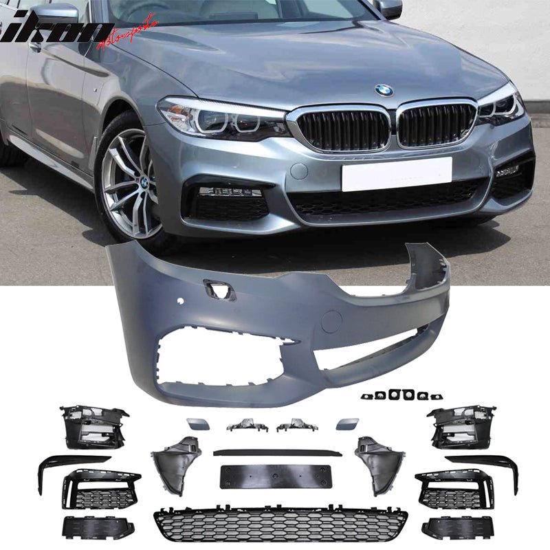 Front Bumper Cover Compatible With 2017-2020 BMW G30, 5 Series MP Style M-Tech Grille PP by IKON MOTORSPORTS, 2018 2019