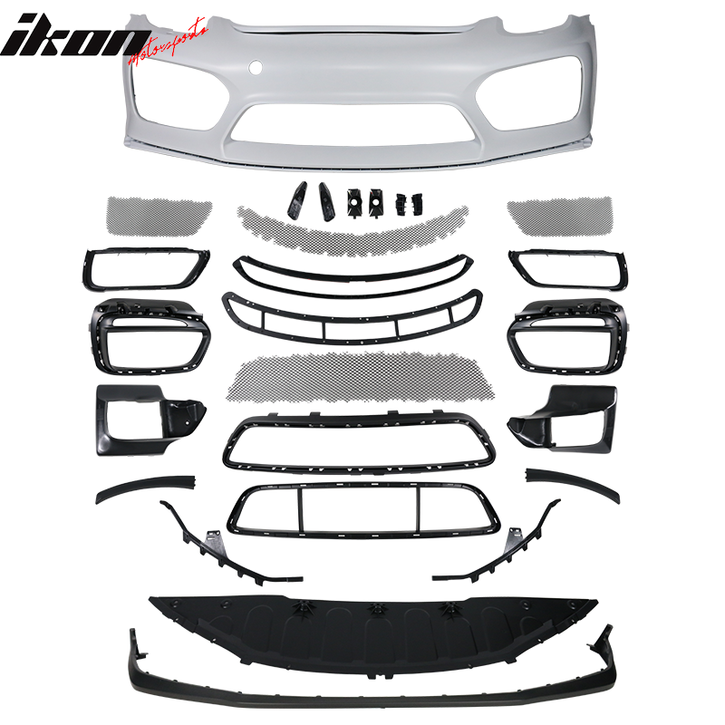 Fits 13-16 Cayman Boxster GT4 Style Front Bumper Cover + Fenders + Rear Diffuser