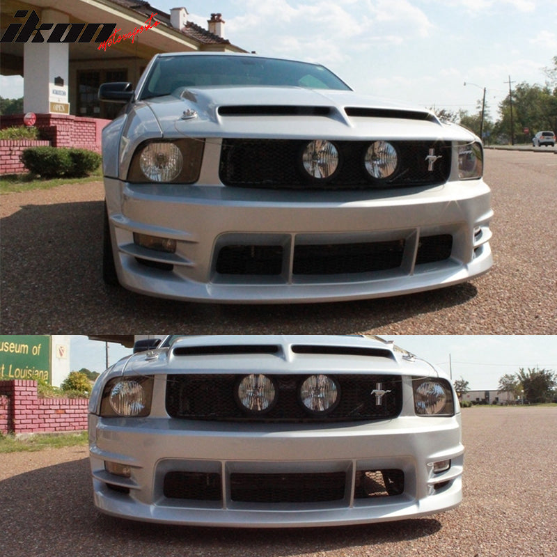 Front Bumper Cover Compatible With 2005-2009 Ford Mustang, V6 Racer Style Front Bumper End Conversion Kit PP by IKON MOTORSPORTS, 2006 2007 2008