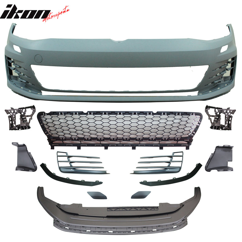 Front Bumper Cover Compatible With 2015-2017 Volkswagen Golf 7, MK7 GTI Type Front Bumper Cover Grille Fog Cover No PDC by IKON MOTORSPORTS, 2016