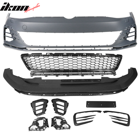 Fits 17-19 VW Golf MK7 7.5 GTI Style Front Bumper Cover Kit w/ Fog Lights Grille