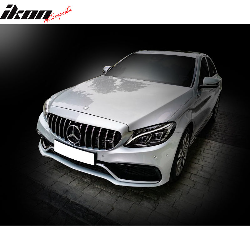 IKON MOTORSPORTS, Front Bumper Compatible With 2015-2018 Benz W205, C63 Style PP Front Bumper Conversion Cover Guard