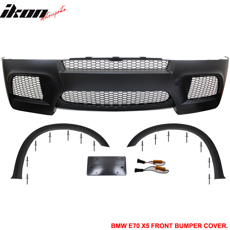 Front Bumper Cover Compatible With 2010-2013 BMW E70, X5M Style PP Front  Bumper Conversion Lower Upper Grille Fender Flare by IKON MOTORSPORTS, 2011  2012 – Ikon Motorsports