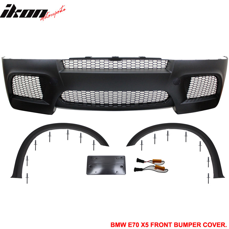 Fits 10-13 E70 X5M Style Front Bumper Conversion Lower Upper Grille Fender Flare