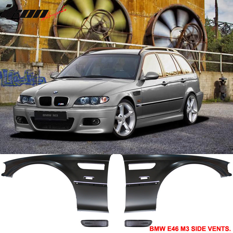1998-2002 BMW 3 Series E46 2Dr M3 Style Fenders + Chrome Side Vent
