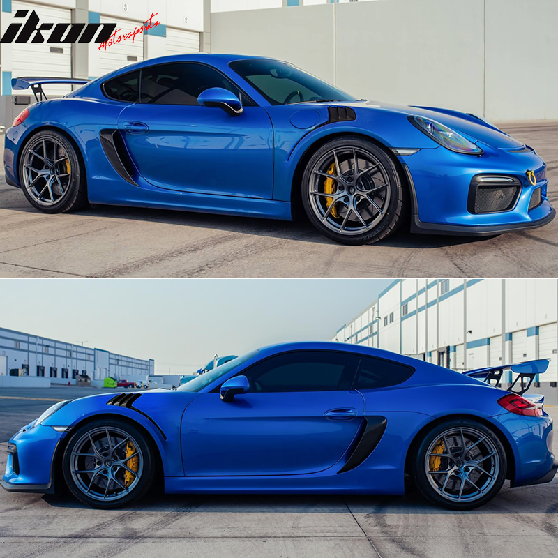 IKON MOTORSPORTS, Front Fenders Compatible With 2014-2016 Porsche 981 Cayman & 2013-2016 Porsche Boxster, 2PCS Front Side Fenders Wing Panel Added on Bodykit Replacement Unpainted Black GT2-RS Style