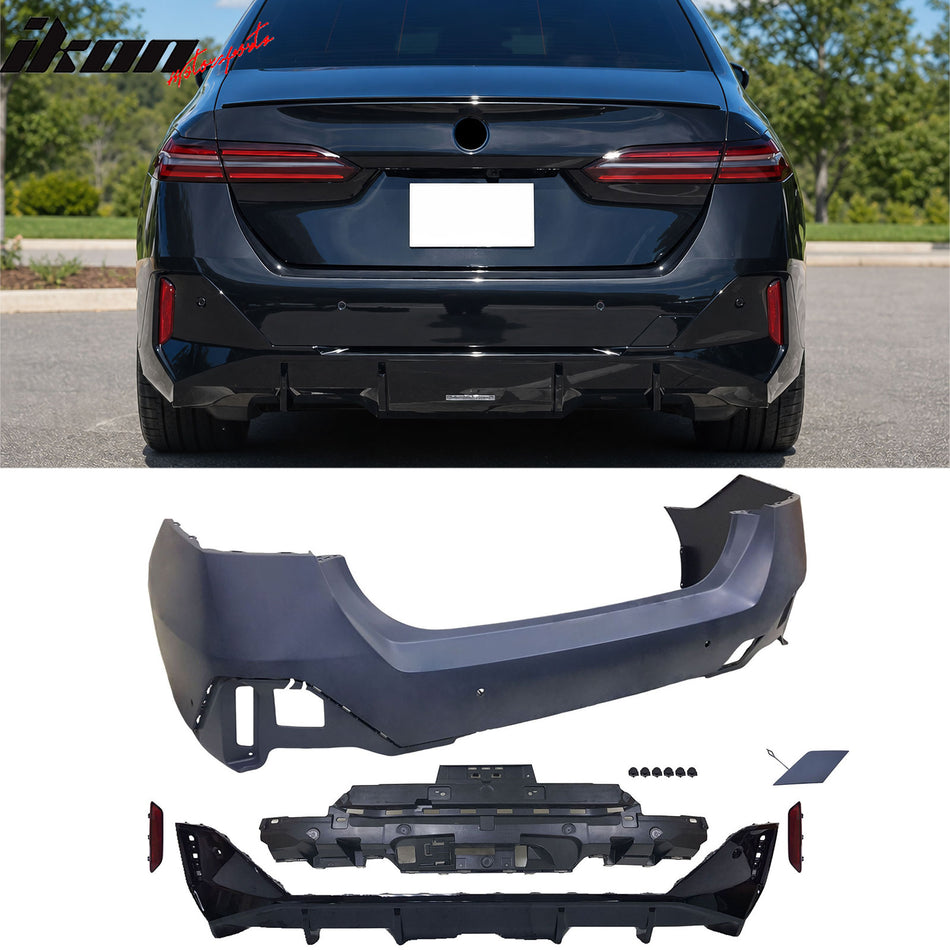 2024-2026 BMW G60 5-Series 530 540 550 Sedan & i5 (Not Fit M5) Rear Bumper Cover Conversion Assembly Replacement Unpainted PP Polypropylene M60 Style