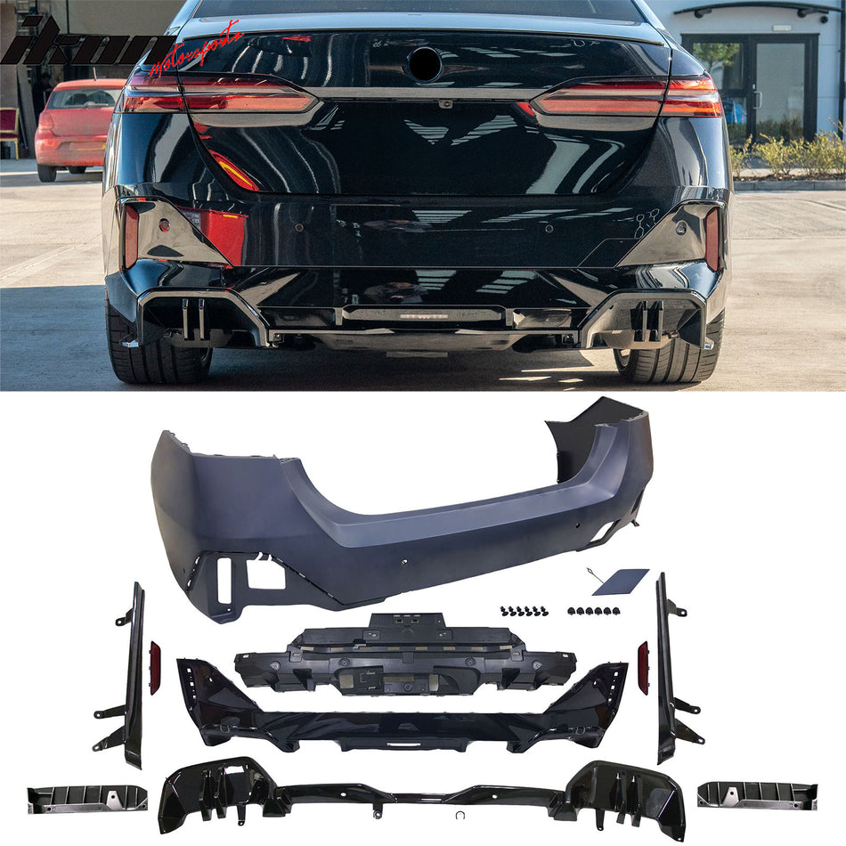 2024-2026 BMW G60 5-Series 530 540 550 Sedan & i5 (Not Fit M5) Rear Bumper Cover Conversion Assembly Replacement Unpainted Polypropylene MP Style
