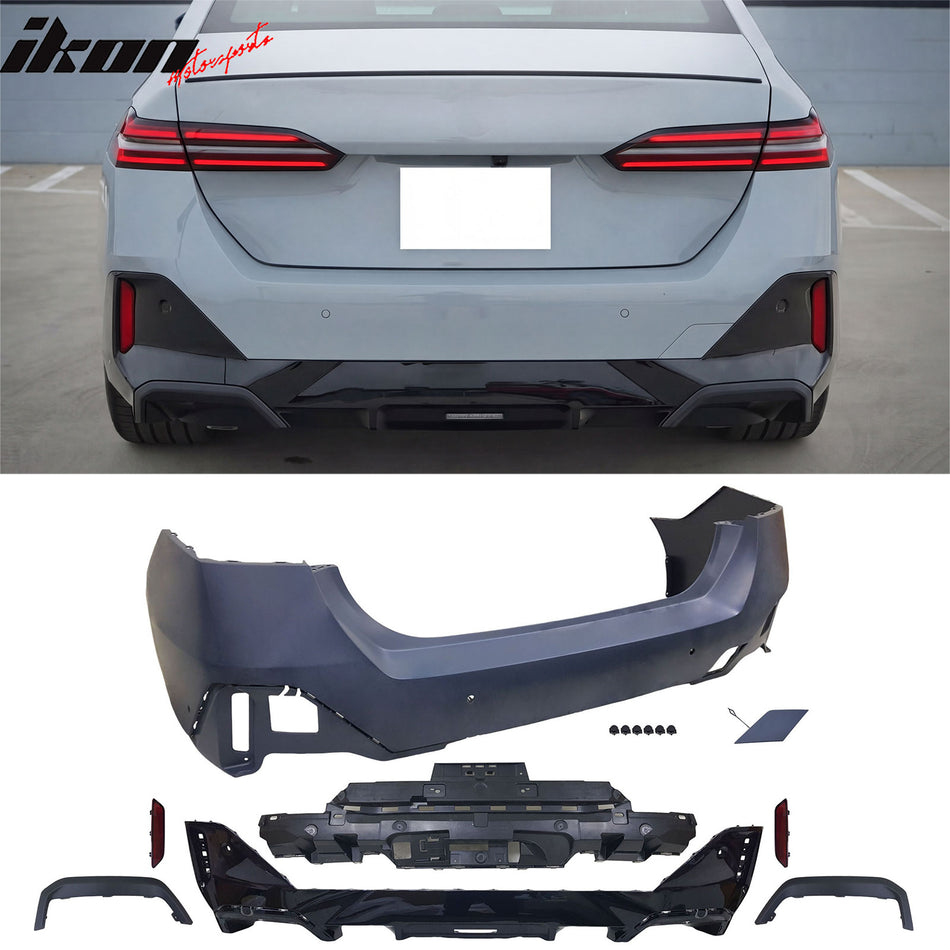 2024-2026 BMW G60 5-Series 530 540 550 Sedan & i5 (Not Fit M5) Rear Bumper Cover Conversion Assembly Replacement Unpainted Polypropylene M Sport Style