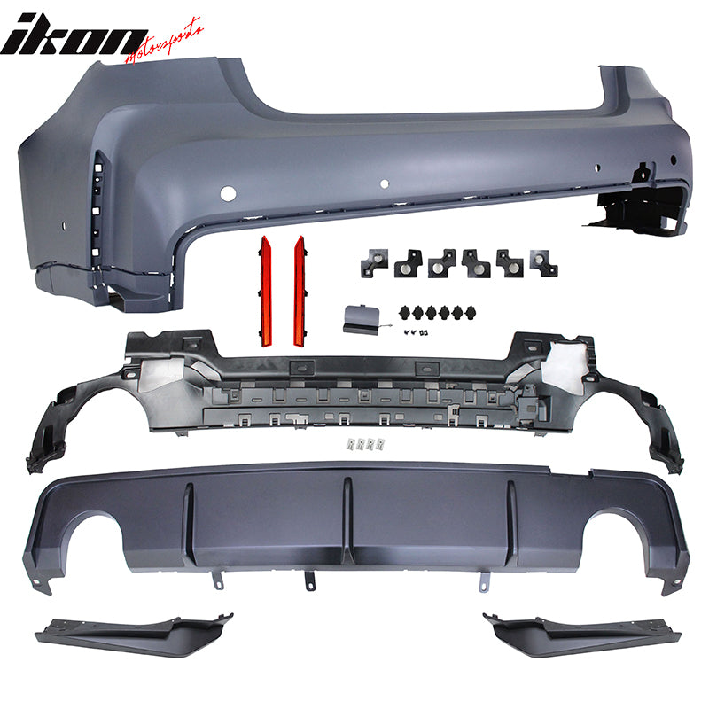 Fits 19-22 BMW G20 M3 Style Front Rear Bumper for Round Tip &Side Skirt w/ Light