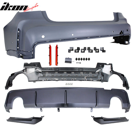 Fits 19-22 BMW G20 M3 Style Front Rear Bumper for Round Tip &Side Skirt w/ Light