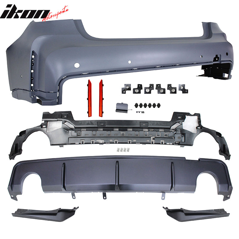 Fits 19-23 BMW G20 M3 Style Front Rear Bumper for Round Tip &Side Skirt w/ Light