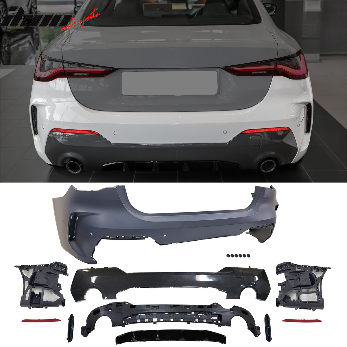 Fits 21-27 BMW 4-Series G22 G23 2Dr Front + Rear Bumper Cover + 4PCS Side Skirts