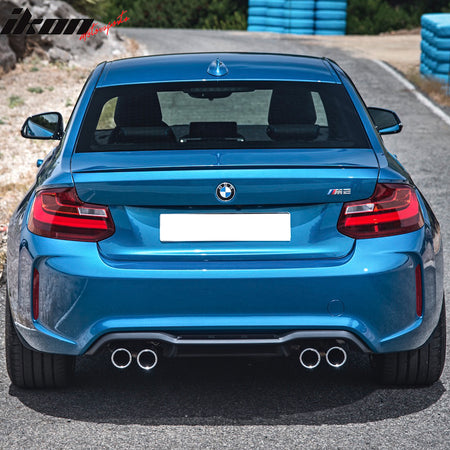 IKON MOTORSPORTS, Rear Bumper Cover Compatible With 2014-2021 BMW F22 2 Series Coupe, M2 Style Twin Outlet Rear Bumper Lip Diffuser