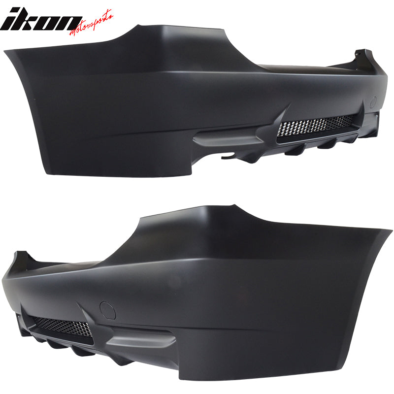 Rear Bumper Cover Compatible With 2006-2011 BMW E90 E91, 3-Series M3 Style PP Rear Bumper Conversion Replacement Diffuser Single Outlet by IKON MOTORSPORTS, 2007 2008 2009 2010