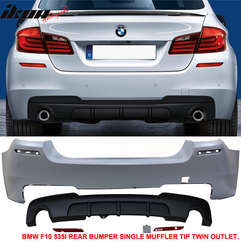 2011-2016 F10 535i MP Style Single Muffler Twin Outlet Rear Bumper