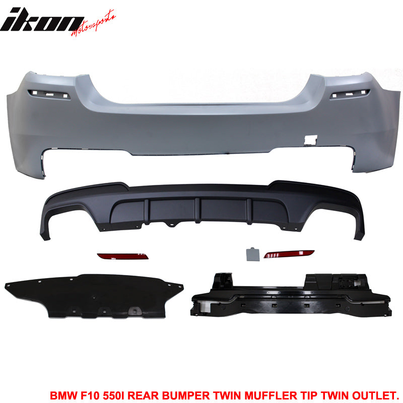 Fits 11-16 BMW F10 M-P Style Rear Bumper Cover Twin Muffler Dual Outlet - PP