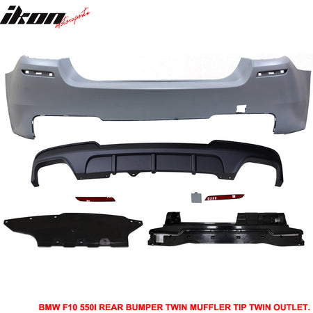 Fits 11-16 BMW F10 M-P Style Rear Bumper Cover Twin Muffler Dual Outlet - PP
