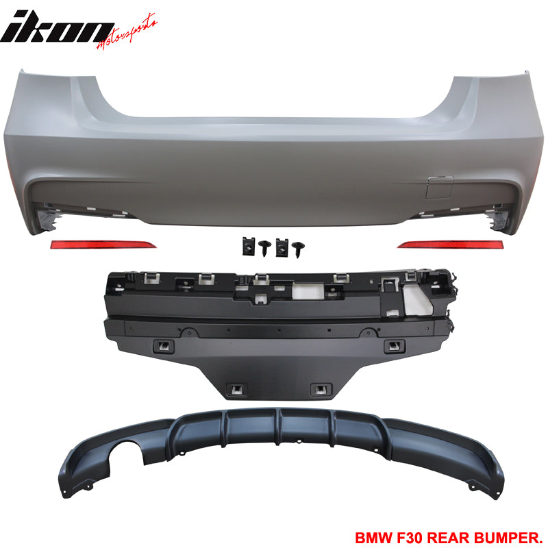 Fits 12-18 BMW F30 M Sport M Performance Rear Bumper Cover Single Muffler Outlet