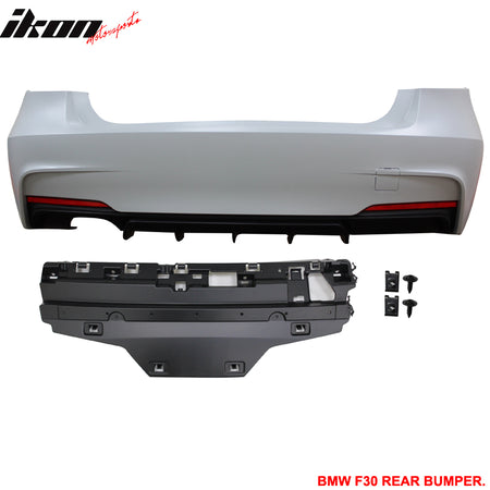 Rear Bumper Cover Compatible With 2012-2018 F30, 328i M Performance Rear Bumper Conversion Twin Muffler Single Outlet PP by IKON MOTORSPORTS, 2013 2014 2015
