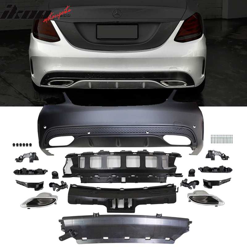 2015-2018 Benz C-Class W205 Rear Bumper with Diffuser Muffler Tip PP