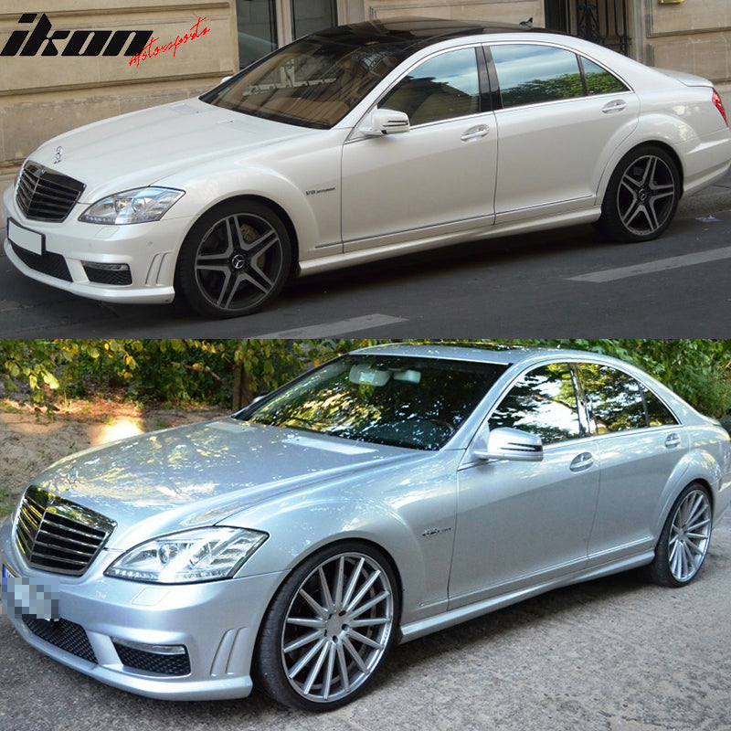 Side Skirts Compatible With 2007-2013 Mercedes-Benz W221, S Class AMG Style Side Skirts Extension Pair PP by IKON MOTORSPORTS, 2008 2009 2010 2011 2012
