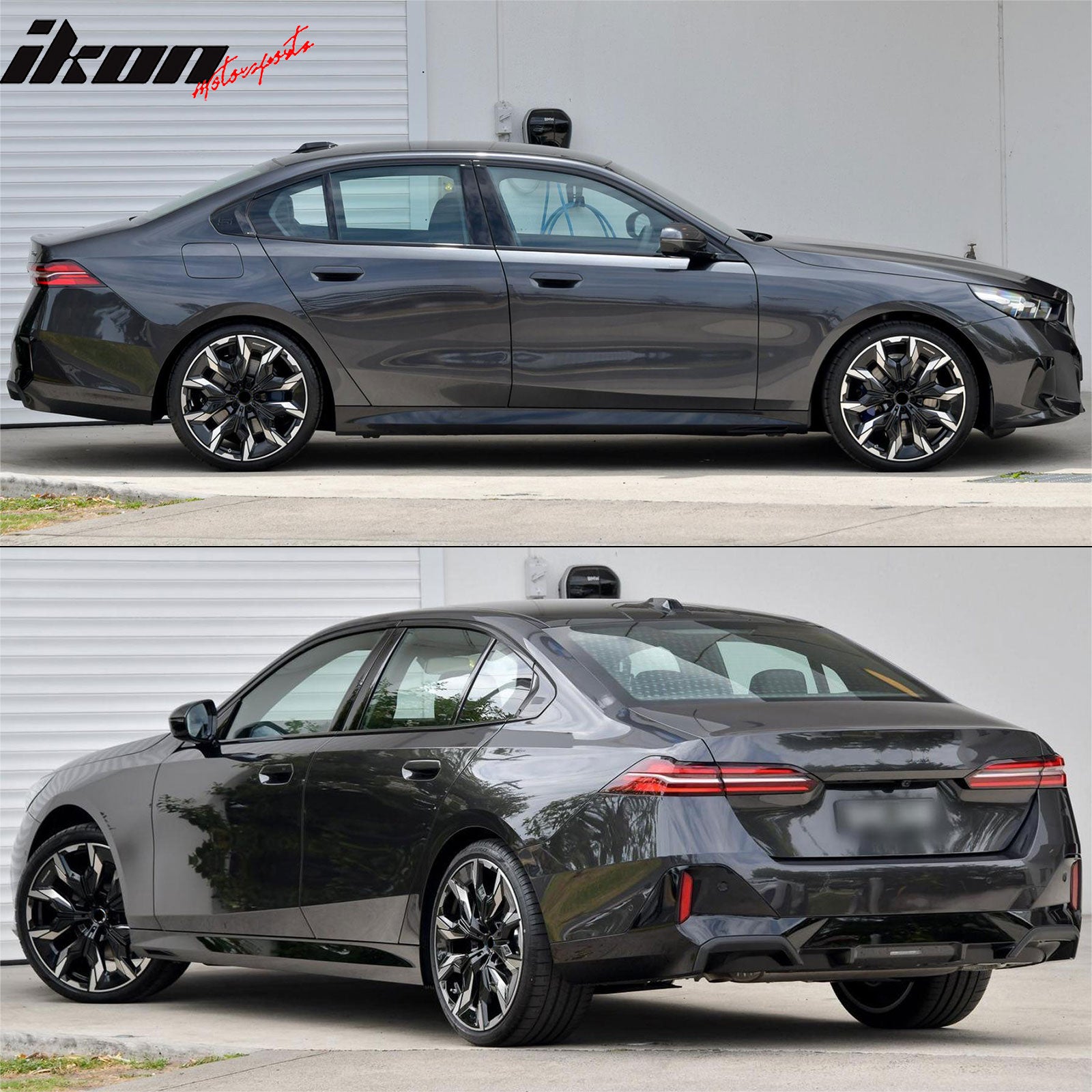 IKON MOTORSPORTS, Rocker Panel Compatible with 2024-2026 BMW G60 5-Series Sedan, MP Style Unpainted Black Side Skirts Extension Splitter Side Underbody Spoiler 2PCS
