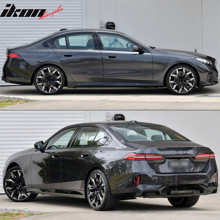 IKON MOTORSPORTS, Rocker Panel Compatible with 2024-2026 BMW G60 5-Series Sedan, MP Style Unpainted Black Side Skirts Extension Splitter Side Underbody Spoiler 2PCS