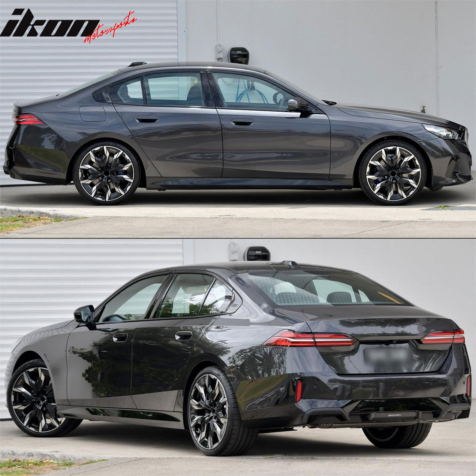 IKON MOTORSPORTS, Rocker Panel Compatible with 2024-2026 BMW G60 5-Series Sedan, MP Style Unpainted Black Side Skirts Extension Splitter Side Underbody Spoiler 2PCS