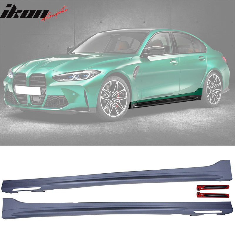 Fits 19-22 BMW G20 M3 Style Bumper Cover for Retangular Tip +Side Skirt w/ Light