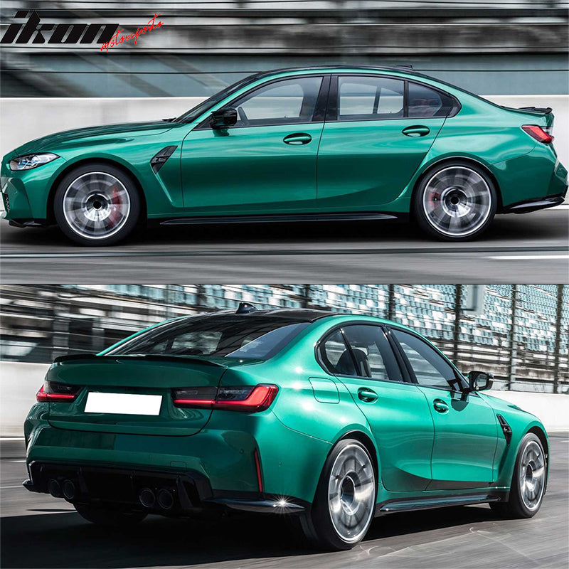IKON MOTORSPORTS, Side Skirts with Ambient Light Compatible With 2019-2026 BMW 3 Series G20 Sedan 4-Door, M3 Style Rocker Panel Splitter Lips Pair