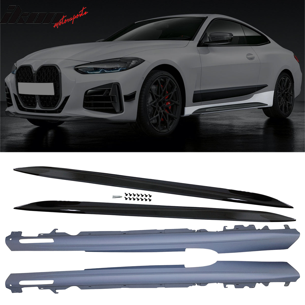 Fits 21-27 BMW 4-Series G22 G23 2Dr Front + Rear Bumper Cover + 4PCS Side Skirts