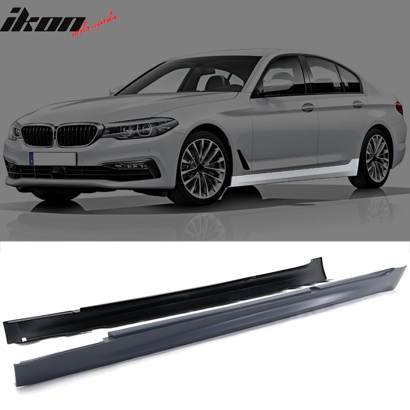 Side Skirts Compatible With 2017-2023 BMW 5 Series G30, Extension MP Style Sills & Decal Kit Bodykit by IKON MOTORSPORTS, 2018 2019