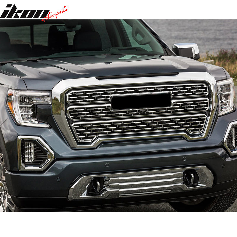 IKON MOTORSPORTS, Skid Plate Compatible With 2019-2021 GMC Sierra 1500, Chrome Front Lower Mid-Section Bumper Protection