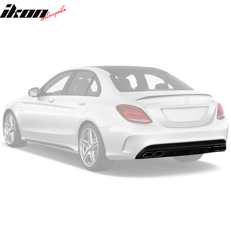 IKON MOTORSPORTS Rear Bumper Compatible with 2015-2018 Mercedes W205 C63 AMG Style Lower Valance Cover Diffuser w/ Tip