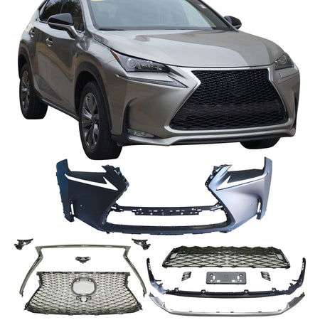 Front Bumper Compatible With 2015-2018 Lexus NX200T NX300 F Sport, PP Front Bumper Cover Guard Conversion With Grille by IKON MOTORSPORTS, 2016 2017
